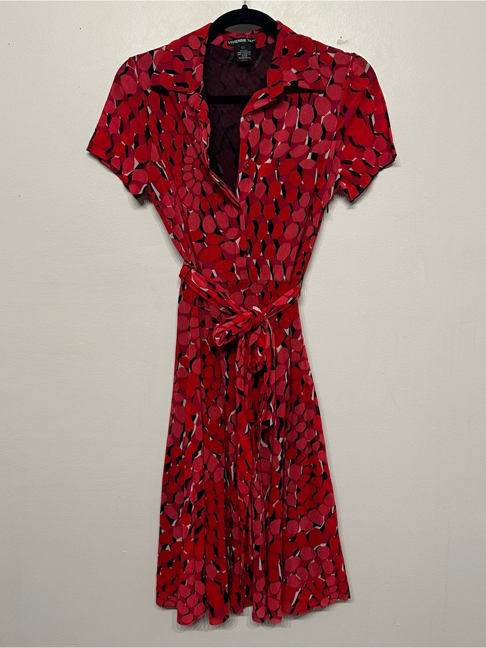 Vivienne Tam Printed Fit and Flare Dress with Belt Small